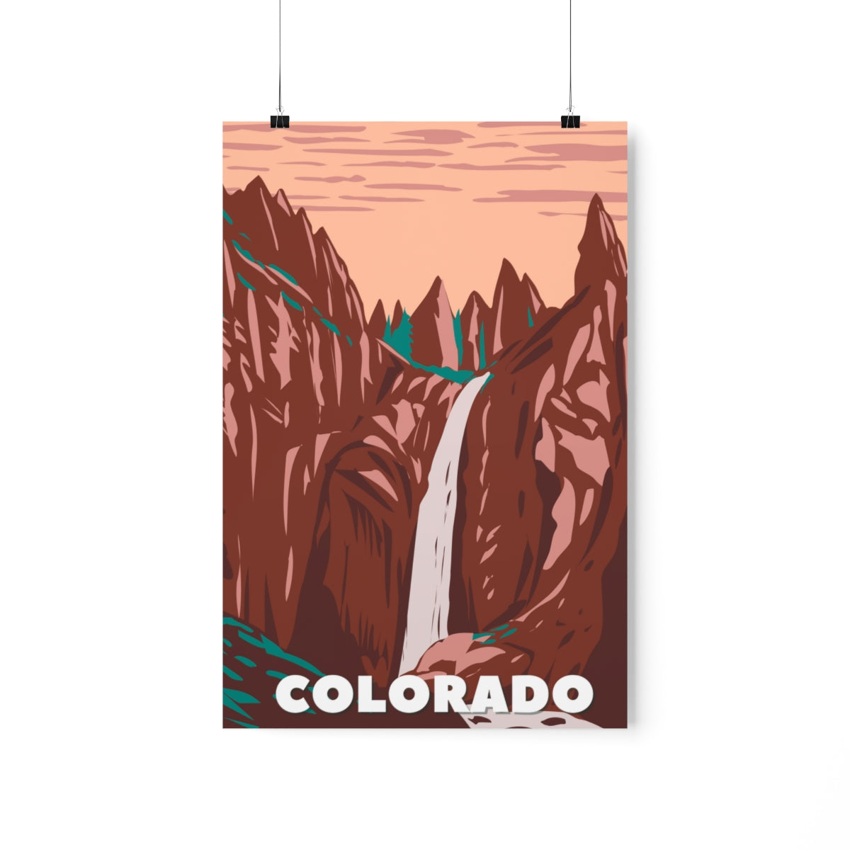 Colorado Poster - Vintage Colorado Print - Mountain Waterfall