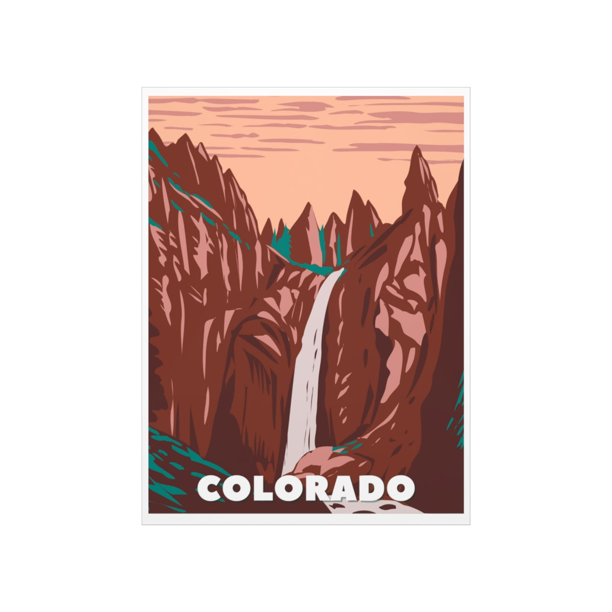 Colorado Poster - Vintage Colorado Print - Mountain Waterfall